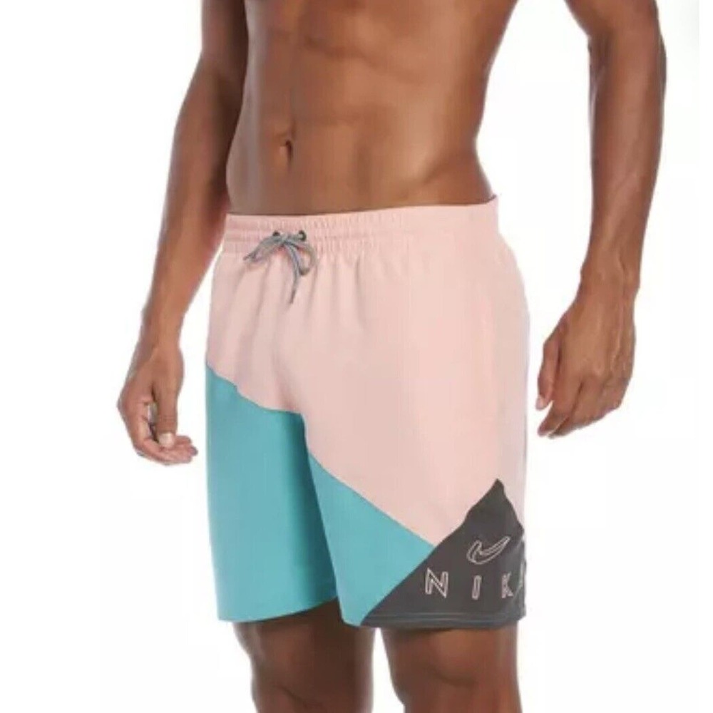 New Nike Men's 7" Volley Swim Shorts-Pink/Teal/Grey Size XXL